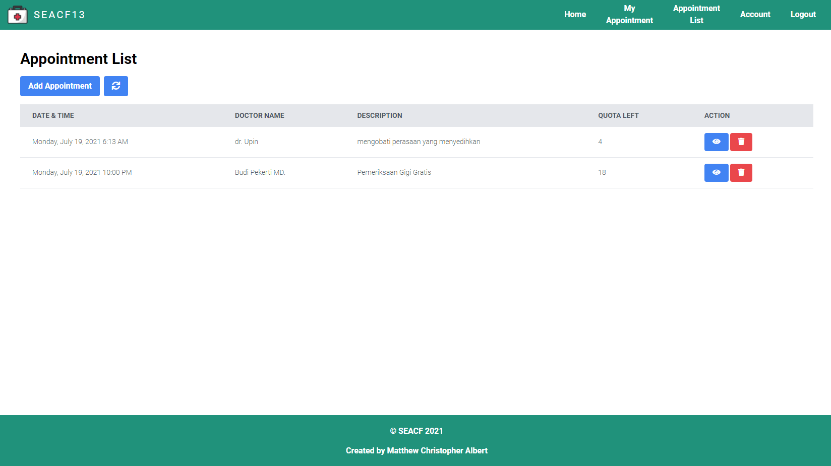 SEACF13 - Doctor Appointment Web App
